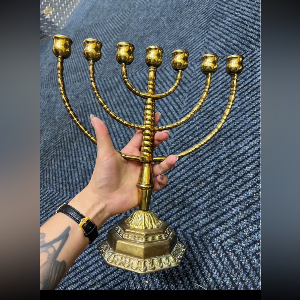 Antique brass manorah